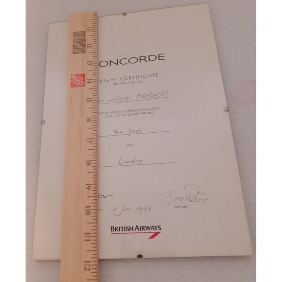 British Airways Concorde Flight Certificate Hand signed Captain 1993 NY London - Picture 5 of 6